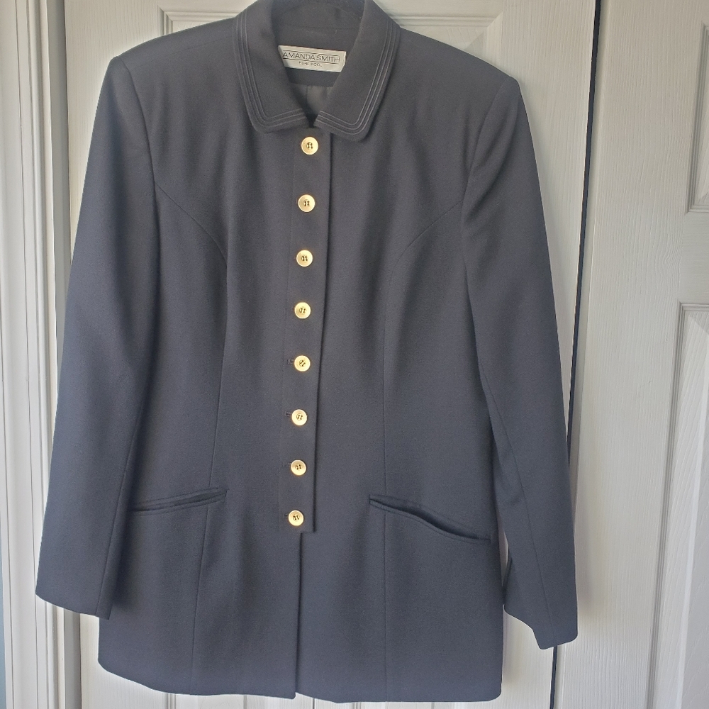 Amanda Smith Women Black Pure Wool Pea Coat Sz12 Academia Preppy Feminine Formal